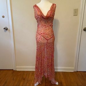 90S 2000S SHEER BEADED PAISLEY SLIP DRESS